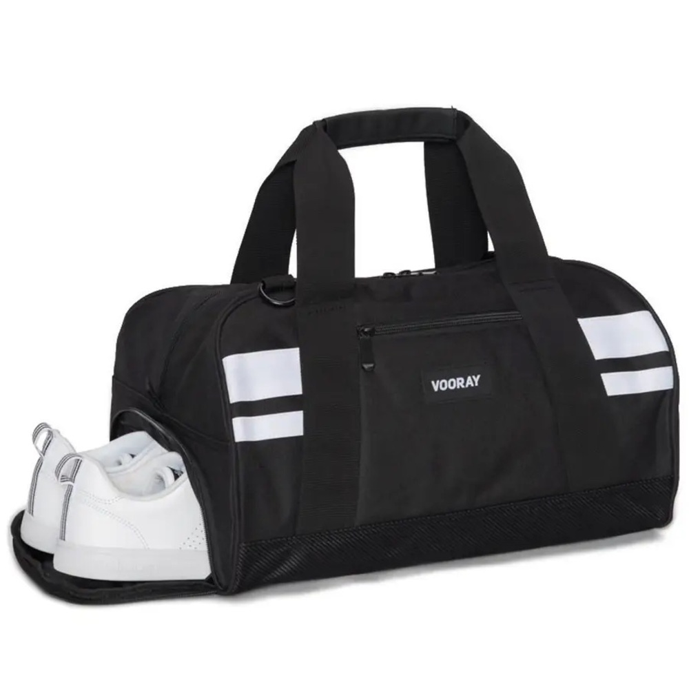 Vooray Gym Bag – Black with White Stripes – Compact Duffel with Shoe Compartment - Picture 9 of 10